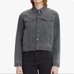 Levi's Original Happy Camper Bleach Spatter Trucker Jacket Denim Jean Acid Wash